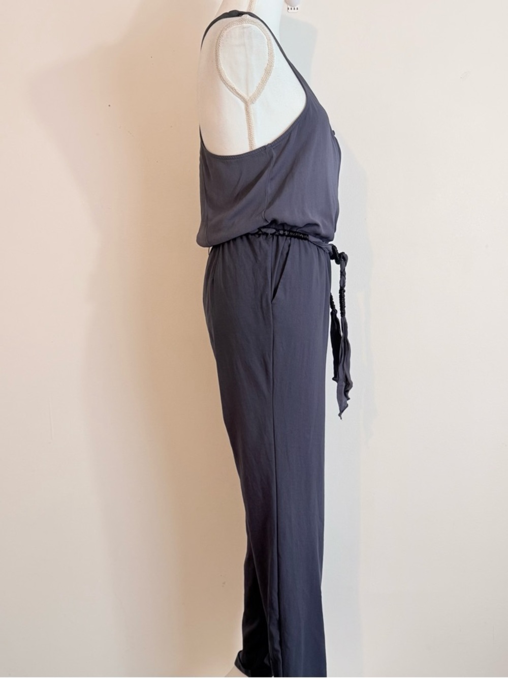 Free People Blue Gray Jumpsuit Sleeveless Button Front Tie Waist Boho Size XS - Picture 2 of 15